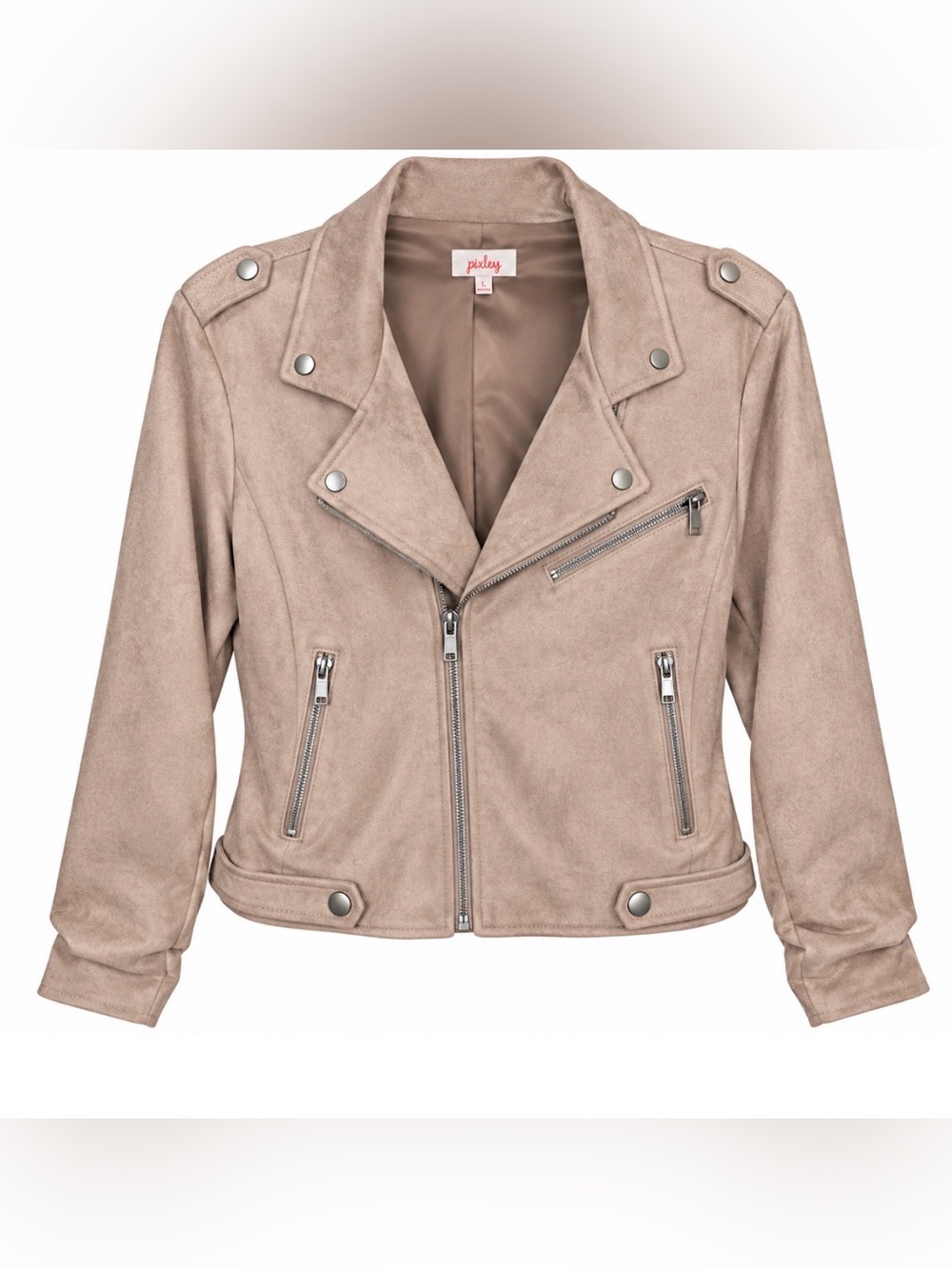 Pixley Kendari Women's Taupe Faux Suede Moto Jacket size large